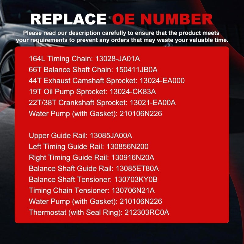Autodevil Store Timing Chain kit with Water Pump 2.5L Fit for Altima 2007 2008 2009 2488CC Car Engine Time Replacement Parts with Thermostat 13028-JA01A 150411JB0A 210106N226 - Image 2